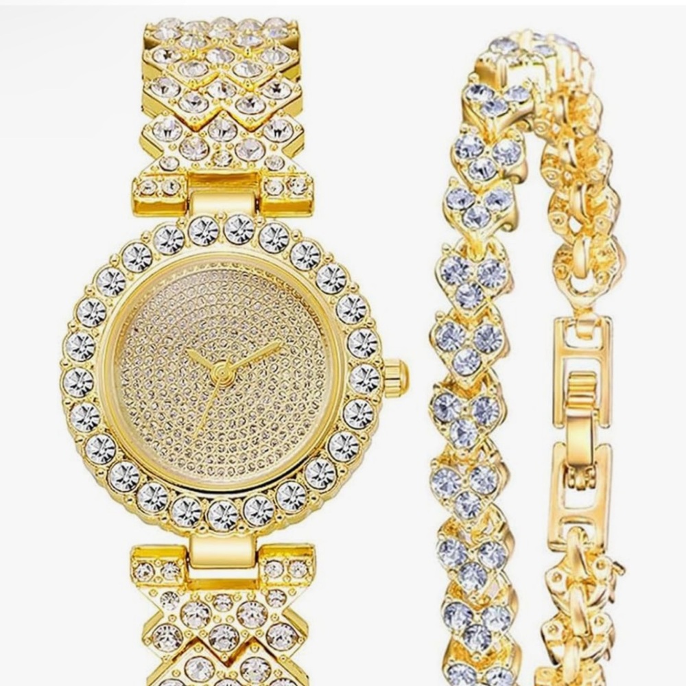 Elegant Gold and Silver Women's Watch and Bracelet Set